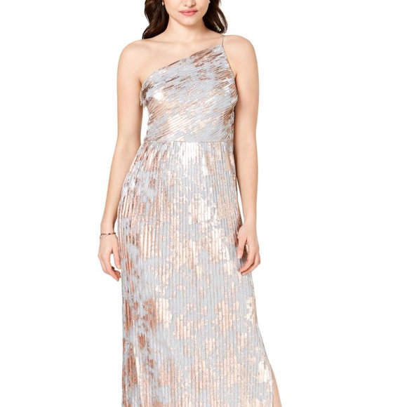 Adrianna Papell Dresses & Skirts - Adrianna Papell Gold Shimmer One Shoulder Dress Size 6